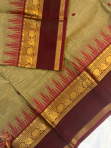 Chettinad cotton saree-Beige-brown-butta
