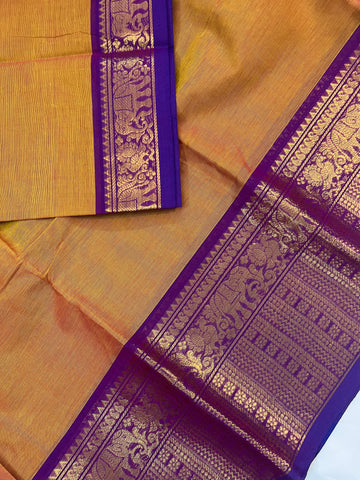 Chettinad cotton saree-yellow-blue-plain