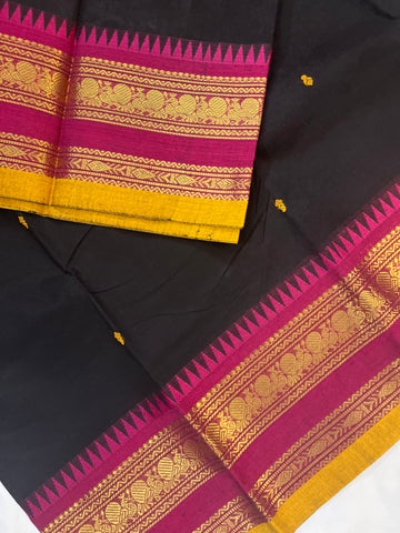 Chettinad cotton saree-black-pink-butta