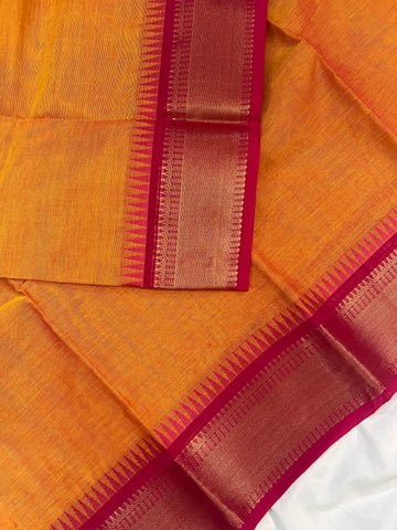 Chettinad cotton saree -orange -pink-plain