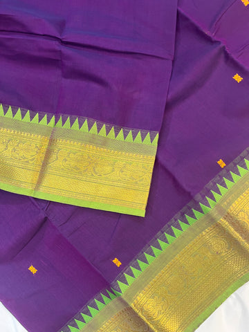 Chettinad cotton saree-purple-green-butta