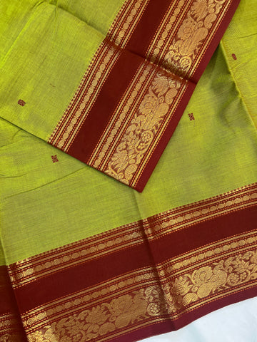 Chettinad cotton saree-green-maroon-butta