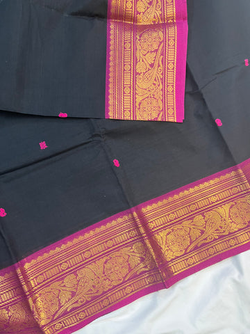 Chettinad cotton saree-black-pink-butta