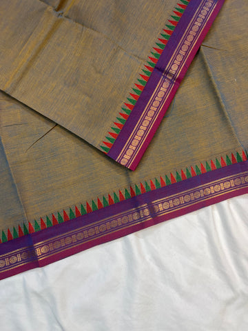 Chettinad cotton saree-ash-purple-plain