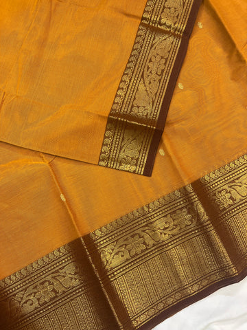Chettinad cotton saree-yellow-brown-butta