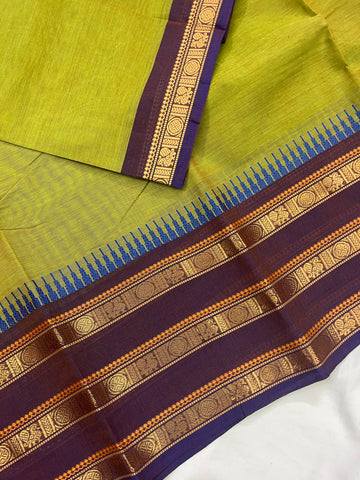 Chettinad cotton saree-green-purple-plain