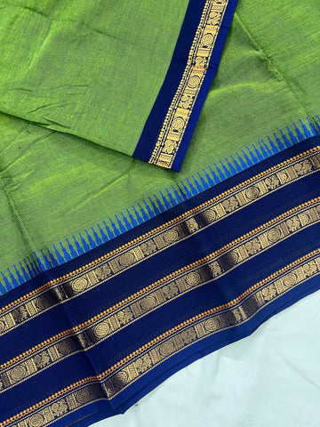 Chettinad cotton saree-green-blue-plain