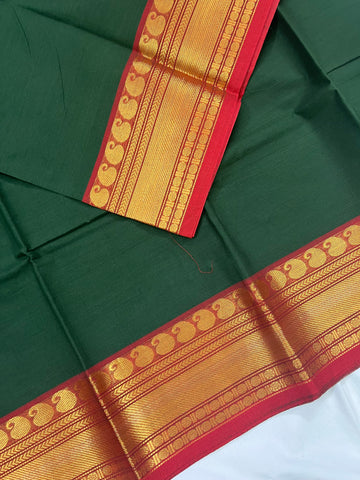 Chettinad cotton saree-green-red-plain