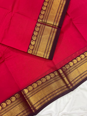 Chettinad cotton saree-red-brown-plain