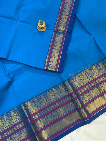 Chettinad cotton saree-blue-purple-plain