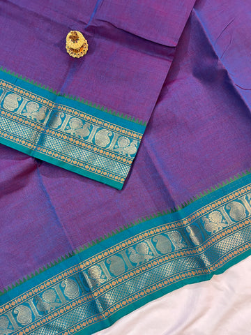 Chettinad cotton saree-purple-green-plain