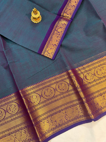Chettinad cotton saree-blue-plain