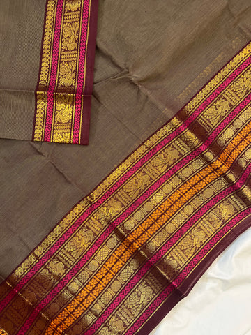 Chettinad cotton saree - Ash - plain