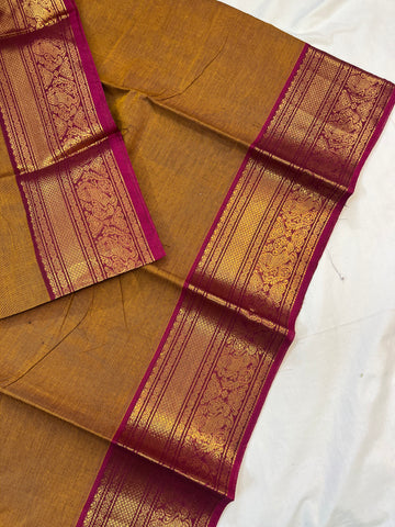 Chettinad cotton saree- mustard yellow- Plain
