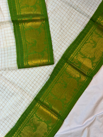 Sungudi cotton saree - white & green