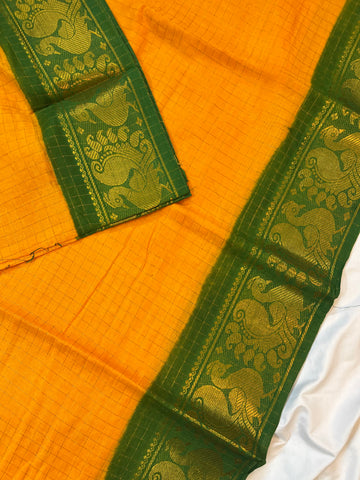 Sungudi cotton saree - yellow & green