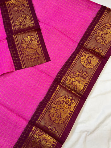 Sungudi cotton saree-pink-brown