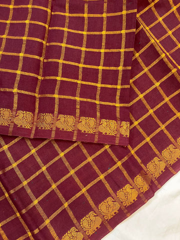 Sungudi cotton saree -brown-Pavithra checks
