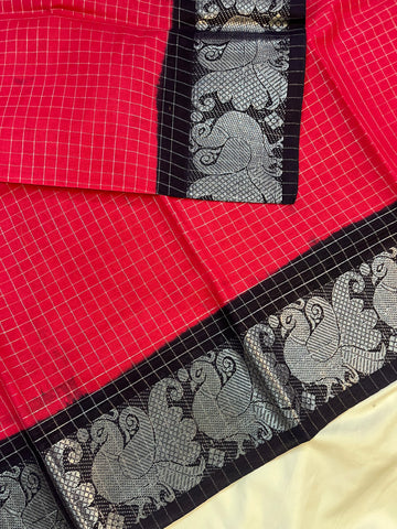 Sungudi cotton saree-red