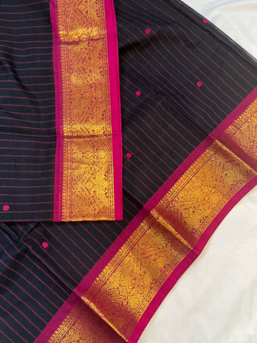 Chettinad Cotton Black & Pink-stripes butta