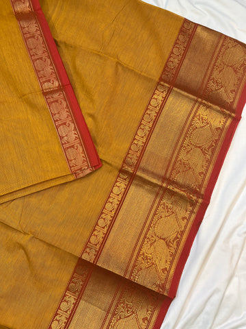 Chettinad cotton saree - mustard & red  - plain