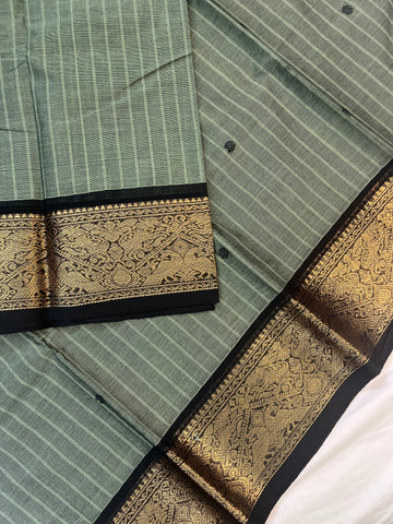 Chettinad cotton saree -pastels green -check butta