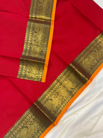 Chettinad cotton saree - red -plain