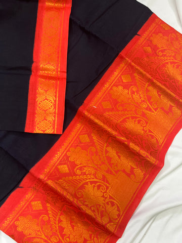 Sungudi cotton saree - black & red