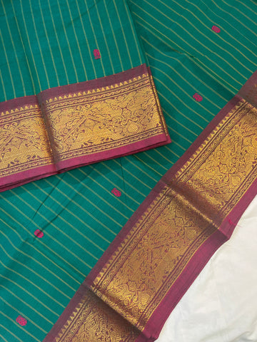 Chettinad cotton saree -dark green-brown-checks butta