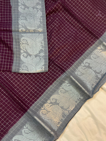 Sungudi cotton saree - purple & ash