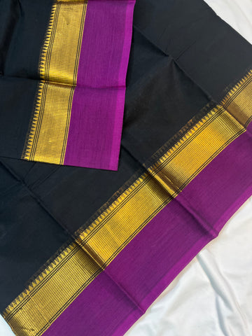 Chettinad cotton saree - black & purple-plain