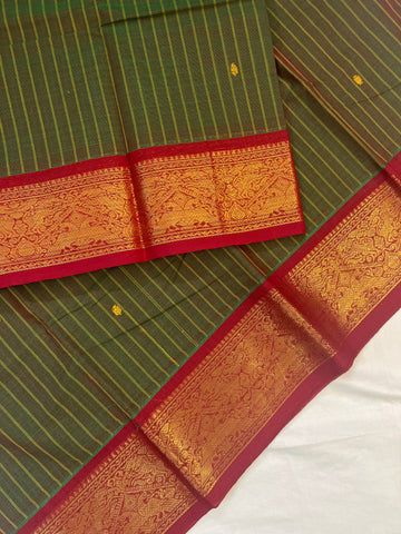 Chettinad cotton saree -green -red -checks butta