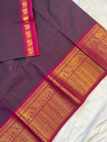 Chettinad cotton saree - purple & red - plain