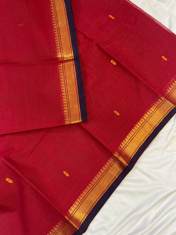 Chettinad cotton saree - red - butta