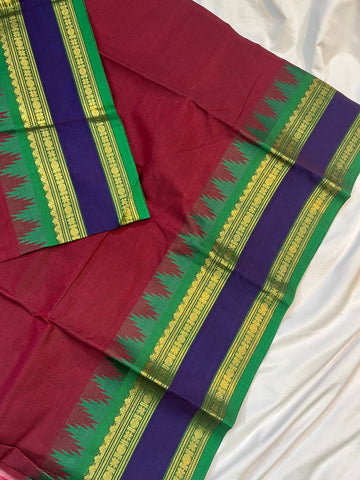 Chettinad cotton saree - maroon- plain