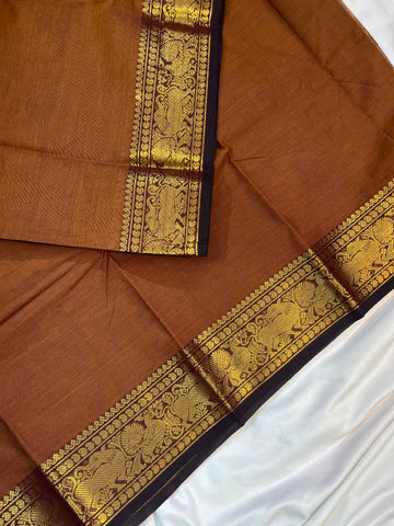 Chettinad cotton saree - brown-plain