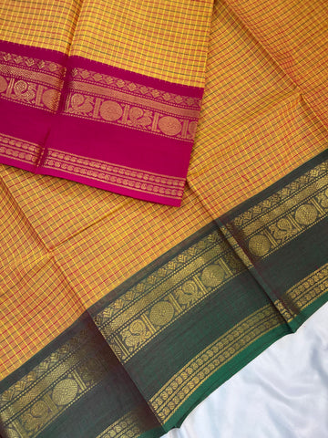 Chettinad cotton saree - yellow- g&j - cheks