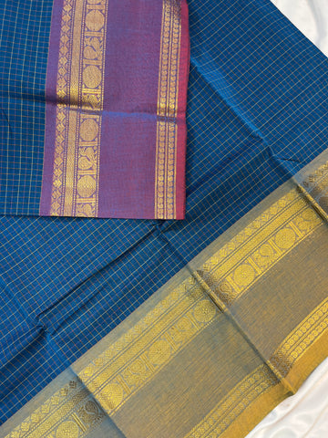 Chettinad cotton saree - blue - g&j