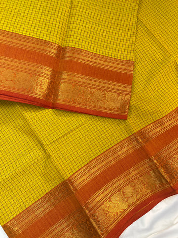 Chettinad cotton saree-yellow & orange-cheks