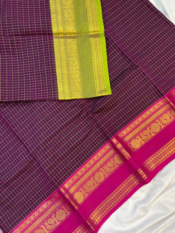 Chettinad cotton saree - wine - g&j - cheks