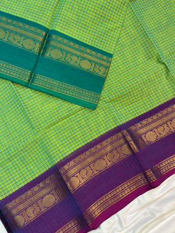 Chettinad cotton saree- green- g&j - cheks