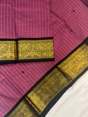 Chettinad cotton saree -pink - black- check butta