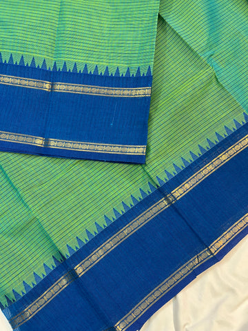 Chettinad cotton saree - green & blue - checks