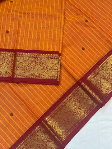 Chettinad cotton saree - orange red -checks butta