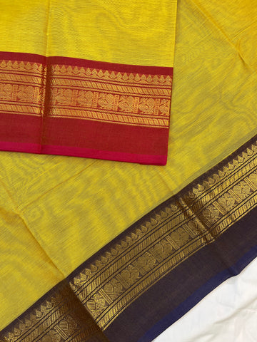 Chettinad cotton saree - yellow - plain- g&j