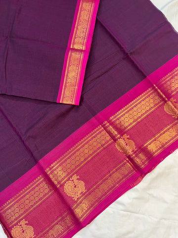 Chettinad cotton saree - wine &pink -plain