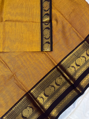 Chettinad cotton saree- mustard- plain