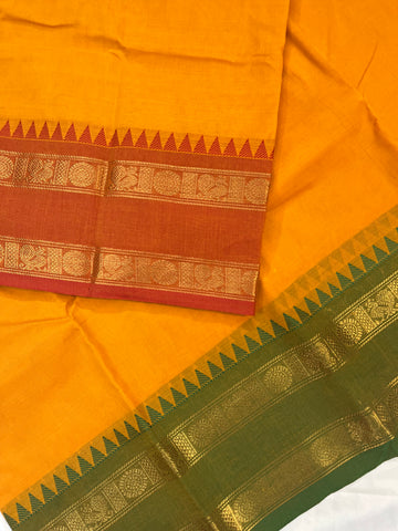 Chettinad cotton saree - yellow- plain - g&j