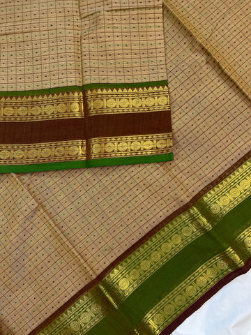 Chettinad cotton saree - half white-1000 butta