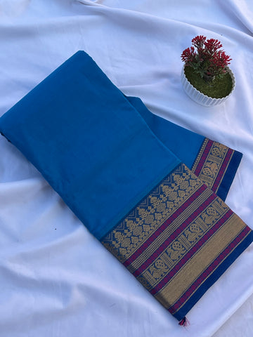 Chettinad cotton blue & purple & gold plain